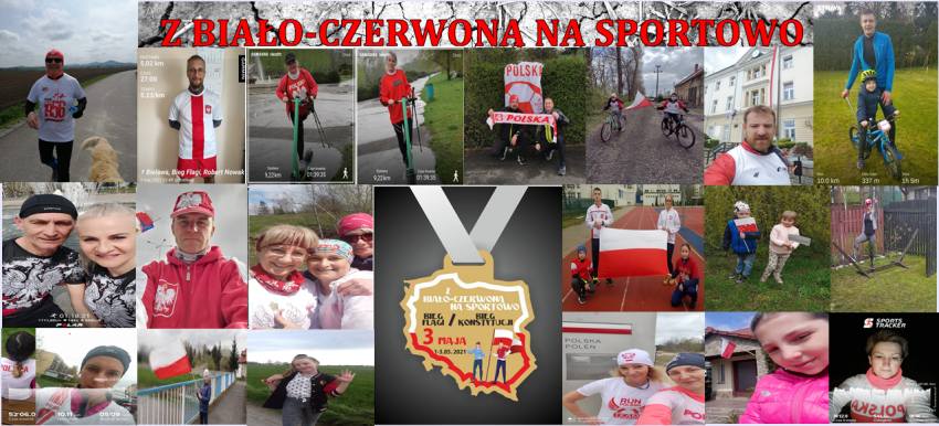Kolage ze zdjęciami uczestników wydarzenia "Z Biało-Czerwono Na sportowo"