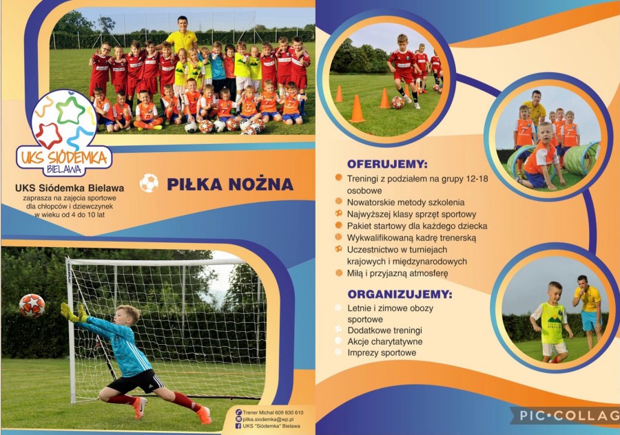 Afisz z informacjami na temat naboru do drużyn piłkarskich UKS Siódemka Bielawa