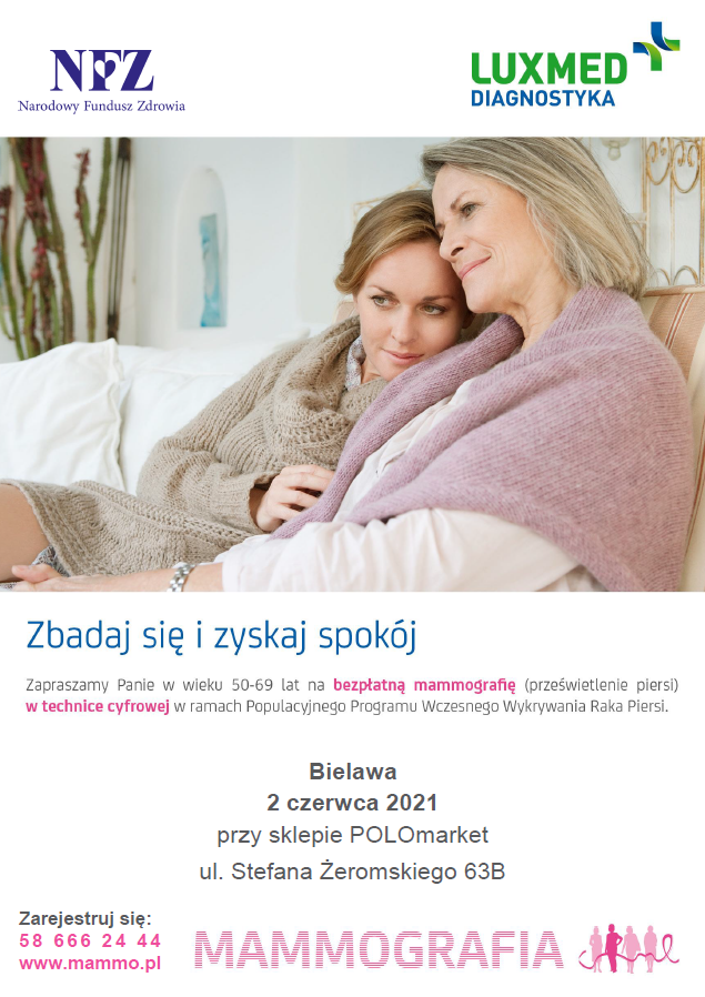 Afisz informujący o szczegółach badania. Przedstawia sylwetki dwóch kobiet