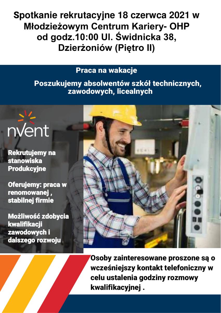 Afisz informujący o zasadach rekrutacji. Zdjęcie poglądowe na afiszu przedstawia pracownika w stroju roboczym
