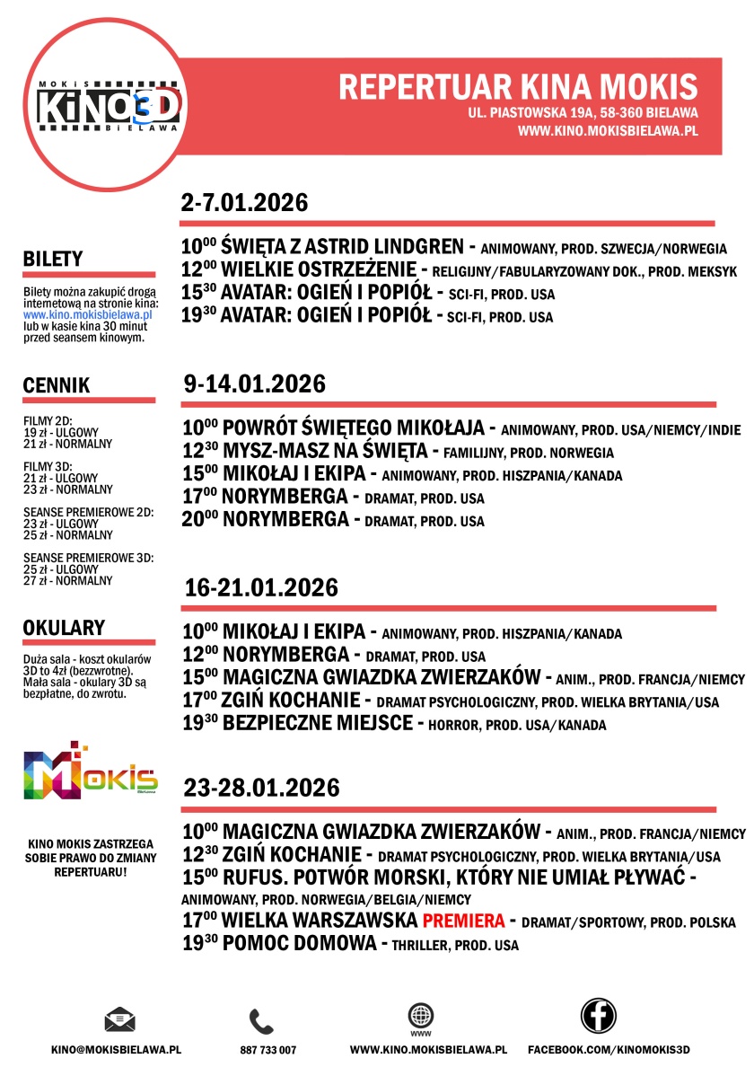 Repertuar kina MOKiS na styczeń