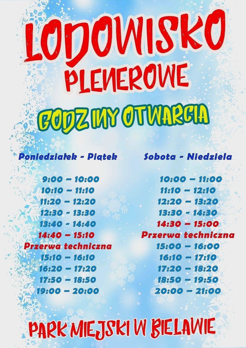 Afisz z informacjami - lodowisko godziny otwarcia