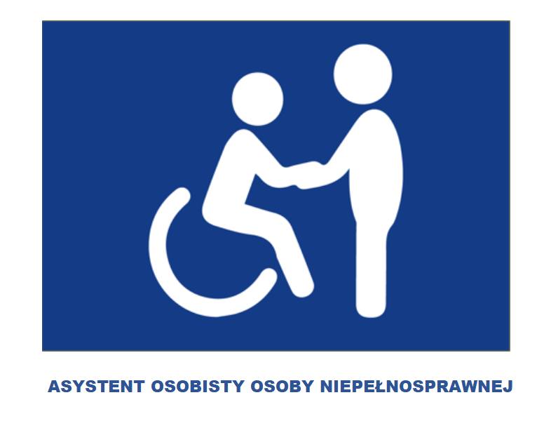 Logo grafika przedstawia osobę na wózku oraz asystenta