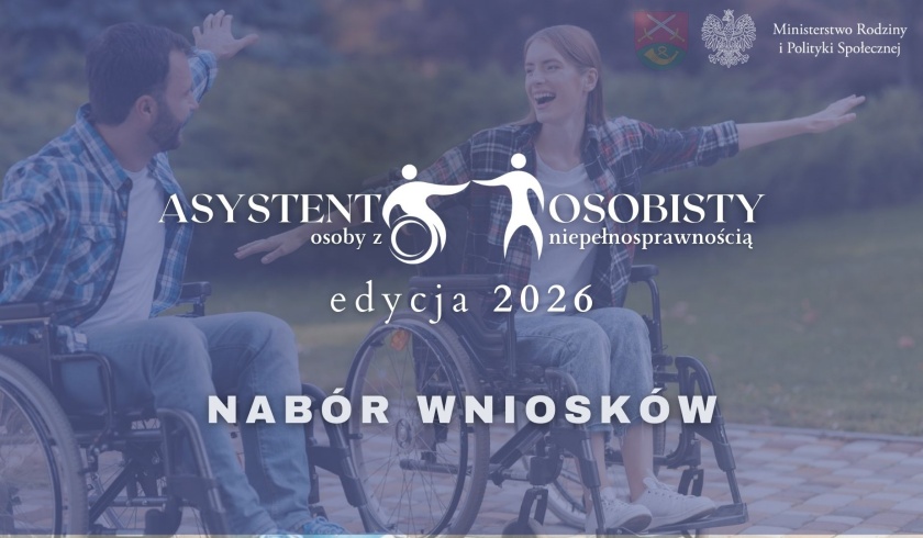 Afisz informacyjno-promocyjny przedstawia osoby na wózkach